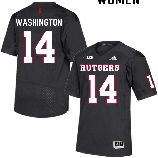 Women #14 Isaiah Washington Rutgers Scarlet Knights College Football Jerseys Sale-Black - Click Image to Close